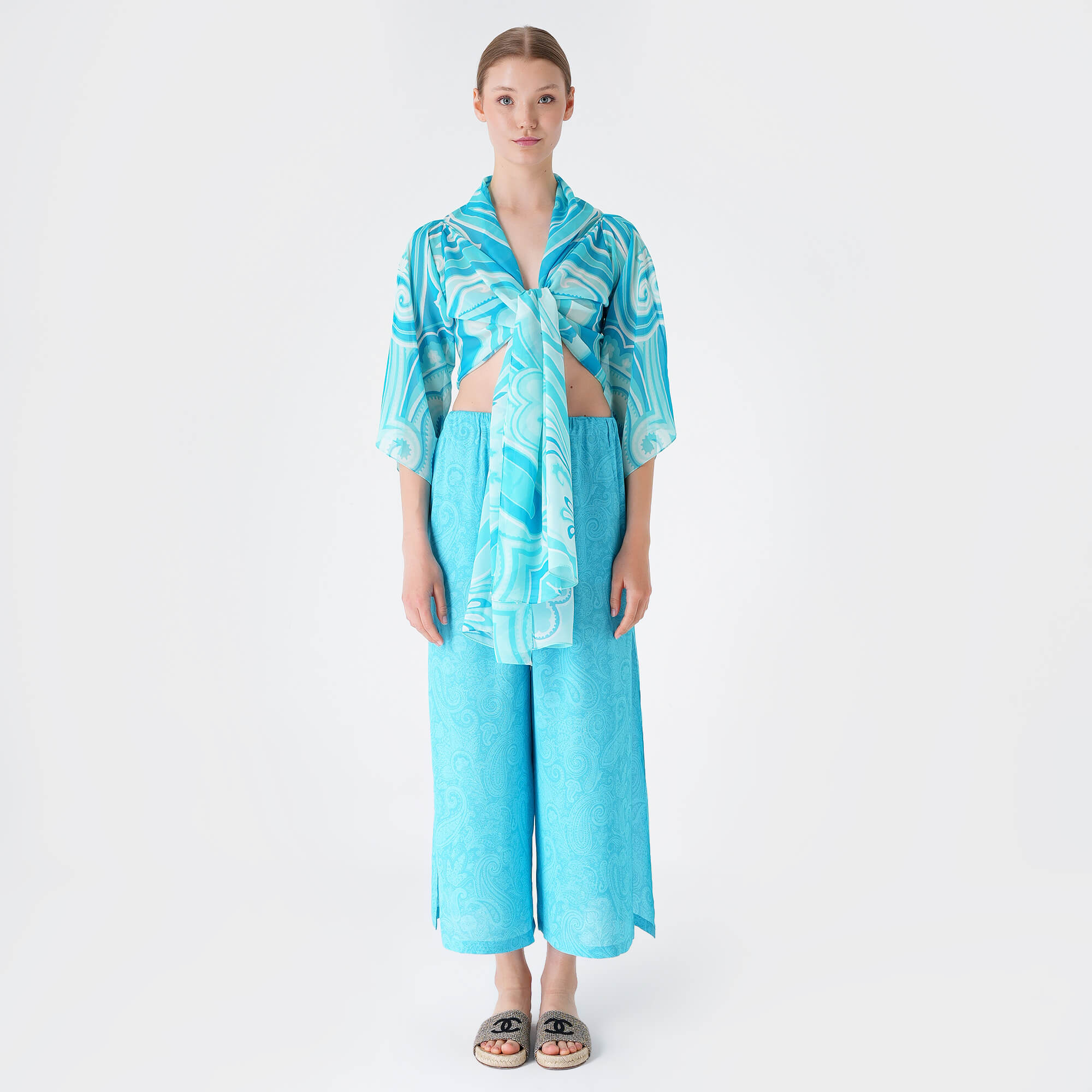 Etro - Blue&White Ethnic Floral Silk Suit